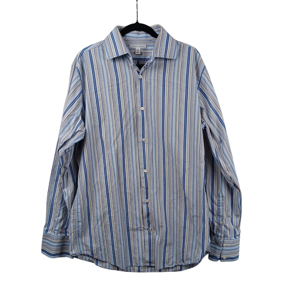 Banana Republic‎ Men Tall Striped Long Sleeve Button Down Dress Shirt Size L